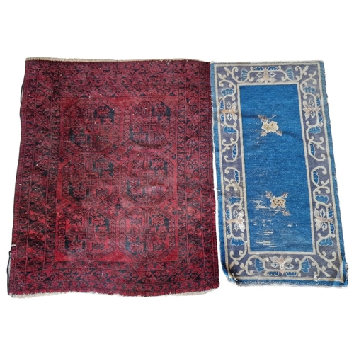 1700 - Bokhara rug 150cm x 122cm, with smaller unusual blue rug (2)