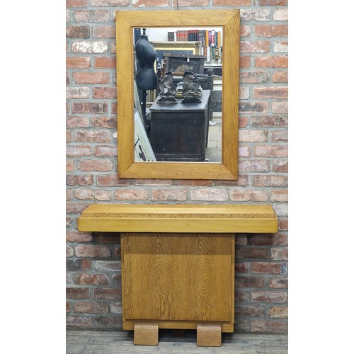 1418 - Vintage Art Deco style oak hall table, H 80cm x W 114cm x D 35cm, together with a matching wall mirr... 