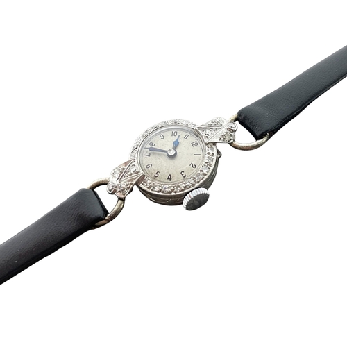 14 - Period Art Deco platinum and diamond ladies cocktail watch, 16mm case, cream dial with blue steel ha... 