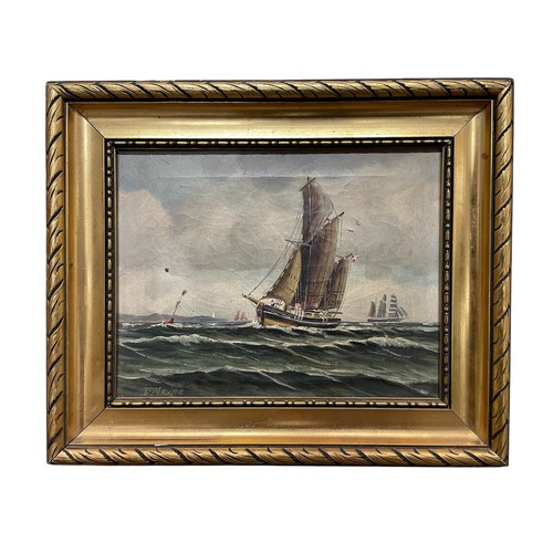 1447 - Three 20th century English schools - maritime ships set in a coastal scene, signed, oil on canvas, l... 