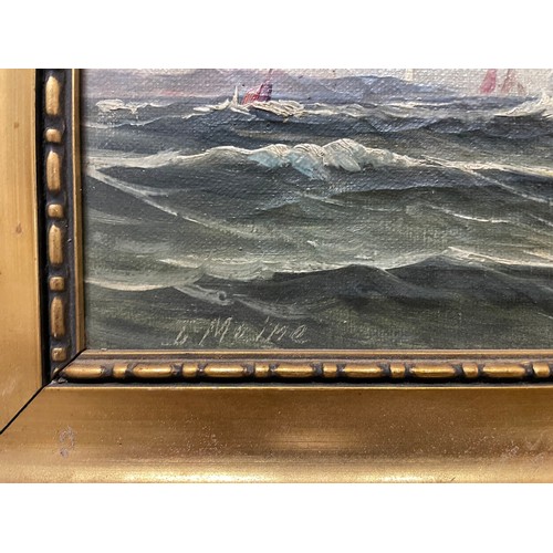 1447 - Three 20th century English schools - maritime ships set in a coastal scene, signed, oil on canvas, l... 