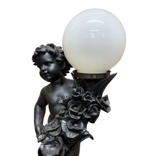 1130 - Mixed quantity of vintage lighting to include mottled blue ceramic table lamp, ornate cherub lamp wi... 