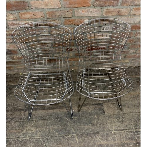 1430 - Pair of Harry Bertoia chrome plated wirework dining chairs, H 80cm x W 50cm x D 50cm