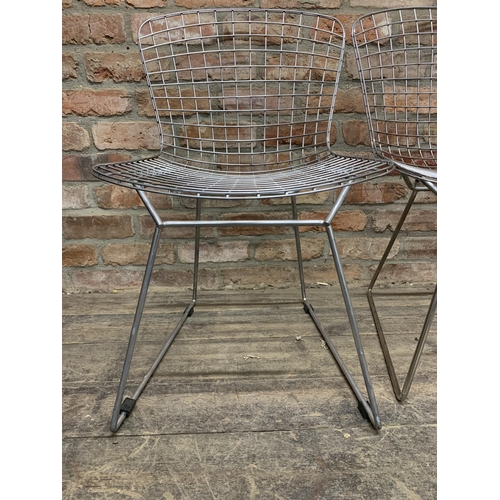 1430 - Pair of Harry Bertoia chrome plated wirework dining chairs, H 80cm x W 50cm x D 50cm