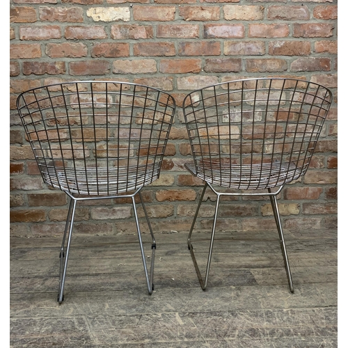 1430 - Pair of Harry Bertoia chrome plated wirework dining chairs, H 80cm x W 50cm x D 50cm