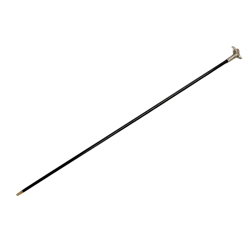 670 - Ebonised hardwood walking cane with Silver bird handle, the handle depicting a slim crested bird wit... 