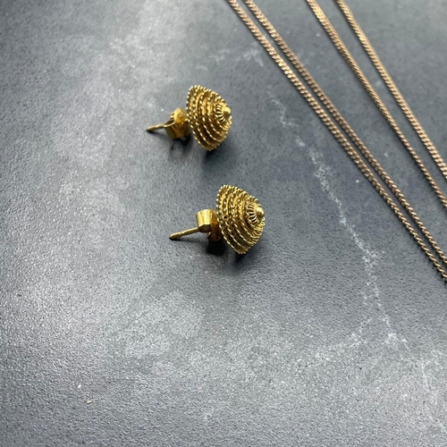 61 - Pair of Chinese export gold burr-bead and bosse stud earrings, indistinct marks, original butterflie... 
