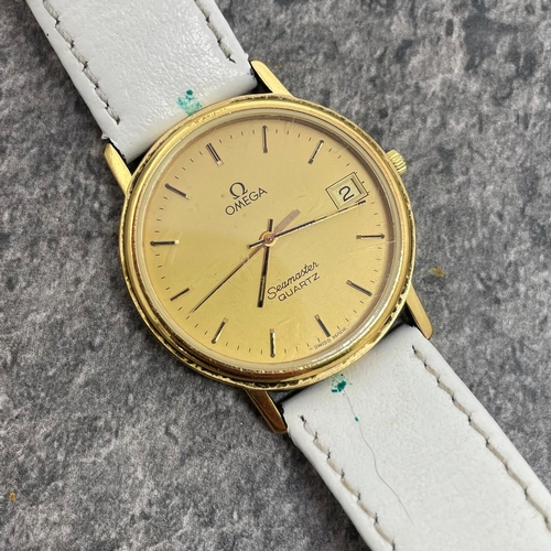 14 - Vintage Omega Seamaster Quartz gold plated watch, 33mm case, gilt dial with date aperture, associate... 