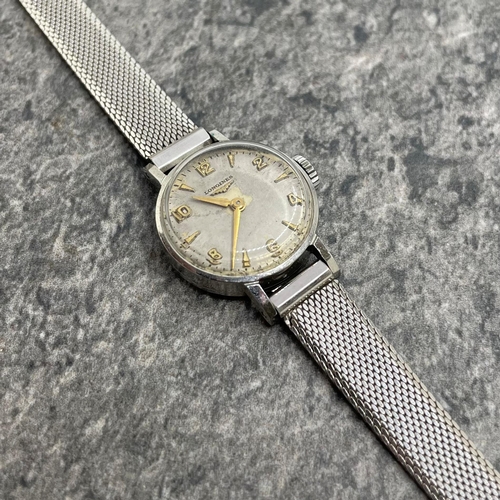 15 - Vintage Longines ladies stainless steel dress watch, 20mm case, gilt hands and makers, manual wind, ... 