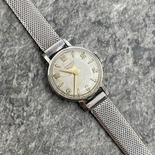 15 - Vintage Longines ladies stainless steel dress watch, 20mm case, gilt hands and makers, manual wind, ... 