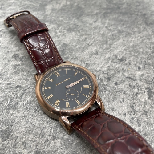 18 - Rare Robert Loomes Automatic copper plated dress watch, 40mm case, black dial with Roman numerals an... 