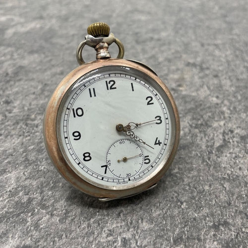 9 - Omega silver pocket watch, 5.5cm case, enamel dial with Arabic numerals and subsidiary second dial, ... 