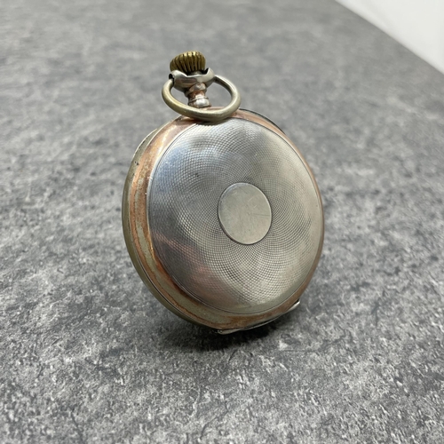 9 - Omega silver pocket watch, 5.5cm case, enamel dial with Arabic numerals and subsidiary second dial, ... 