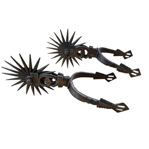 2084 - Pair of South American gaucho steel spurs with spiked heel rowels