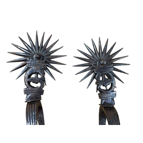 2084 - Pair of South American gaucho steel spurs with spiked heel rowels