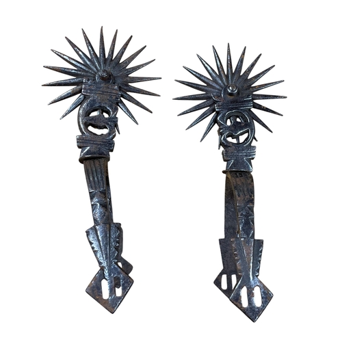 2084 - Pair of South American gaucho steel spurs with spiked heel rowels