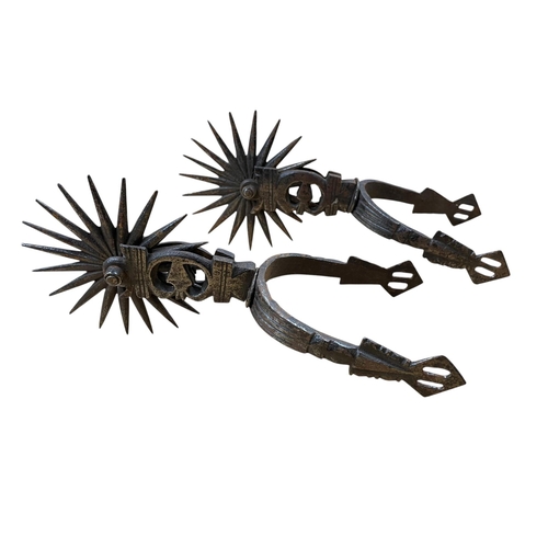 2084 - Pair of South American gaucho steel spurs with spiked heel rowels