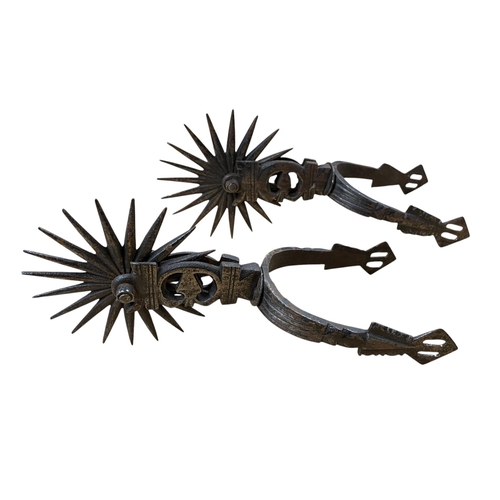2084 - Pair of South American gaucho steel spurs with spiked heel rowels
