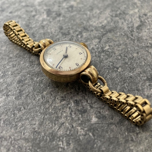 24 - Vintage Leonex 9ct ladies dress watch, 21mm case, cream dial, manual wind, currently running, 9ct br... 