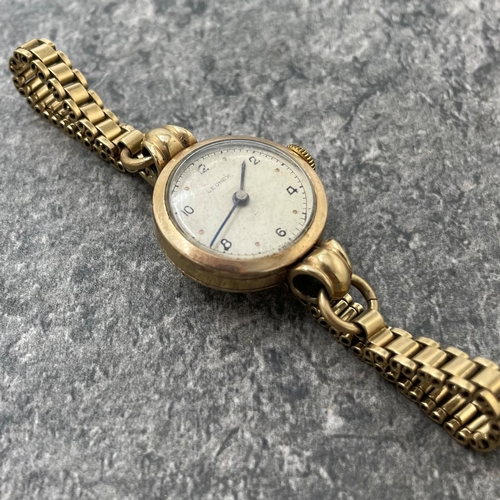 24 - Vintage Leonex 9ct ladies dress watch, 21mm case, cream dial, manual wind, currently running, 9ct br... 