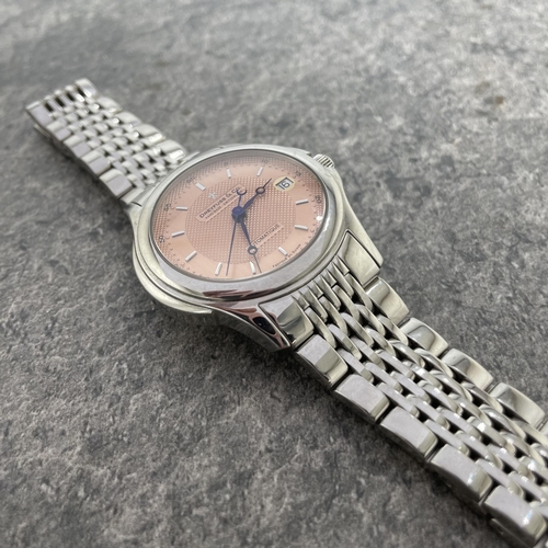 12 - Dreyfuss & Co stainless steel gents watch, 44mm case, textured salmon pink dial with date aperture a... 