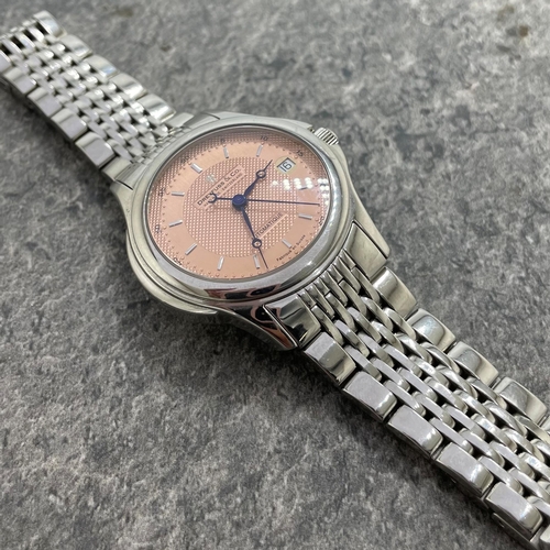 12 - Dreyfuss & Co stainless steel gents watch, 44mm case, textured salmon pink dial with date aperture a... 