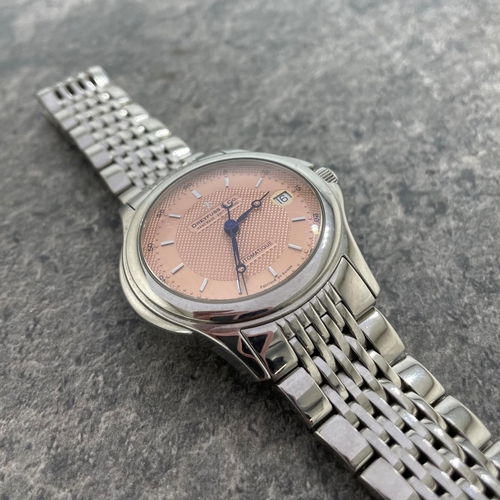 12 - Dreyfuss & Co stainless steel gents watch, 44mm case, textured salmon pink dial with date aperture a... 