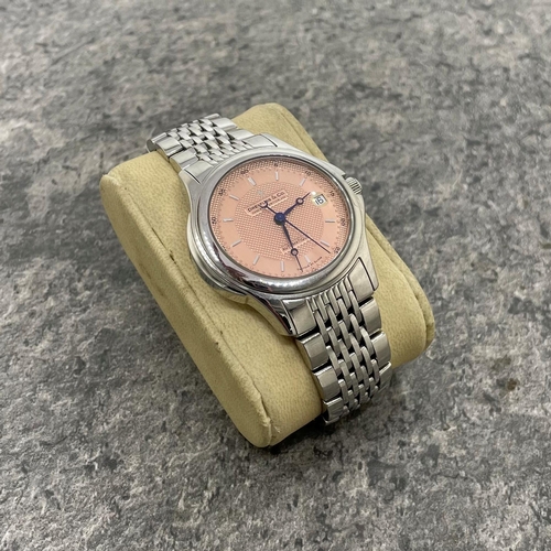 12 - Dreyfuss & Co stainless steel gents watch, 44mm case, textured salmon pink dial with date aperture a... 