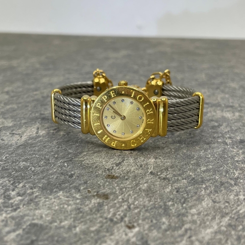22 - Philippe Charriol gold plated and steel ladies fashion watch, 25mm case, sunburst dial with diamond ... 