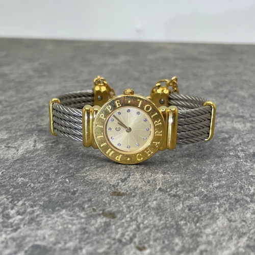 22 - Philippe Charriol gold plated and steel ladies fashion watch, 25mm case, sunburst dial with diamond ... 