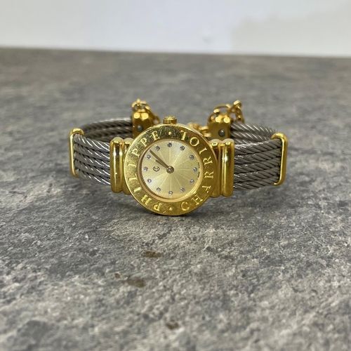 22 - Philippe Charriol gold plated and steel ladies fashion watch, 25mm case, sunburst dial with diamond ... 