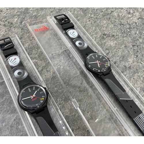 13 - Photography interest - Two Leica Swatch limited edition watches, limited edition of 2000, cased. (2)