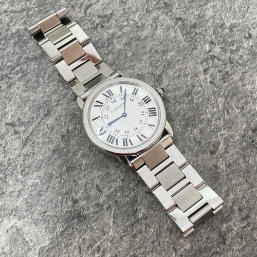 17 - Cartier Ronde Solo stainless steel gents quartz watch, 36mm case, silvered dial with Roman and Arabi... 
