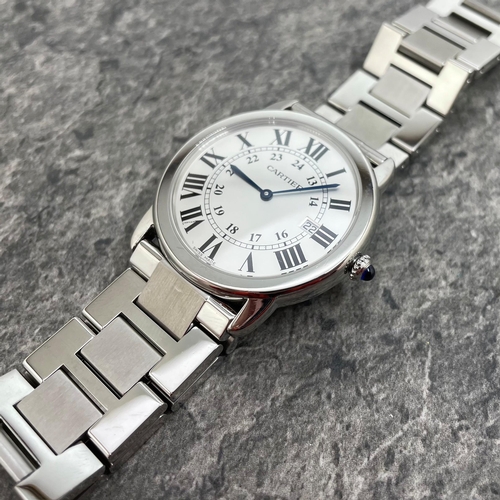 17 - Cartier Ronde Solo stainless steel gents quartz watch, 36mm case, silvered dial with Roman and Arabi... 
