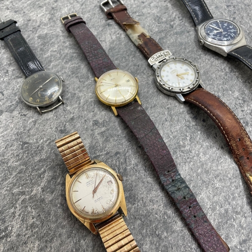 5 - Vintage 1940s Zenith stainless steel, 38mm case, black dial with Arabic numerals and subsidiary seco... 