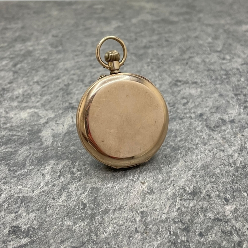8 - Early 20th century 9ct half hunter cased keyless/top wind pocket watch. Unsigned Swiss movement 50mm... 