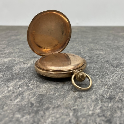 8 - Early 20th century 9ct half hunter cased keyless/top wind pocket watch. Unsigned Swiss movement 50mm... 