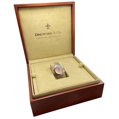 12 - Dreyfuss & Co stainless steel gents watch, 44mm case, textured salmon pink dial with date aperture a... 