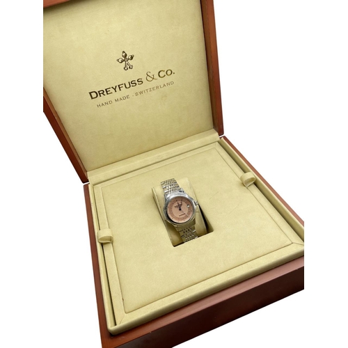 12 - Dreyfuss & Co stainless steel gents watch, 44mm case, textured salmon pink dial with date aperture a... 