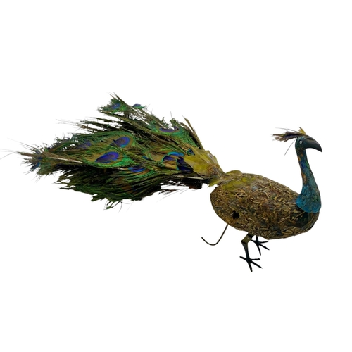 251 - Remarkable late 19th century Swiss Peacock automaton, working order, walks, crows and displays his t...