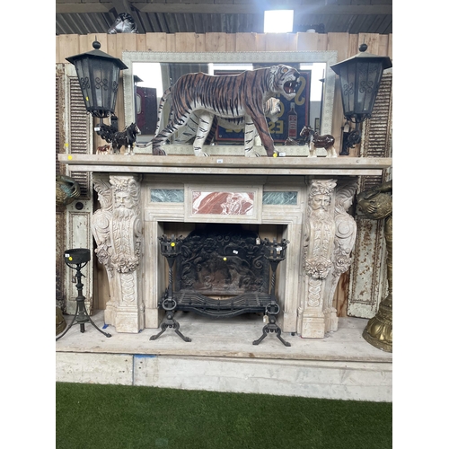 459 - The most magnificent Siena marble and stone fireplace fitted with further onyx panels, and four pill...