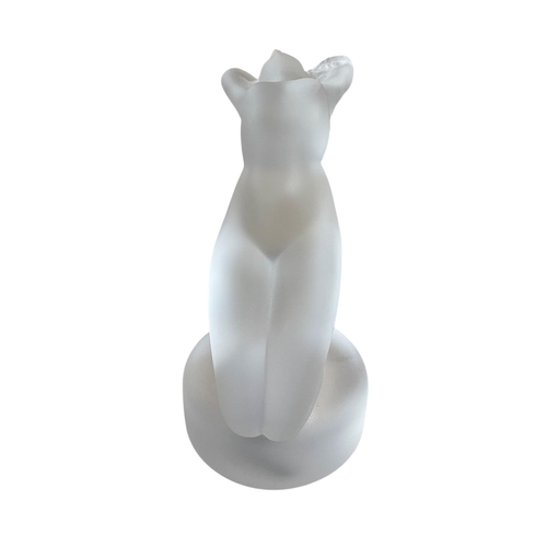32 - Exceptional Lalique Chrysis frosted glass car mascot of leaning nude women, signed to base, H 12cm x... 