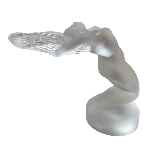 32 - Exceptional Lalique Chrysis frosted glass car mascot of leaning nude women, signed to base, H 12cm x... 