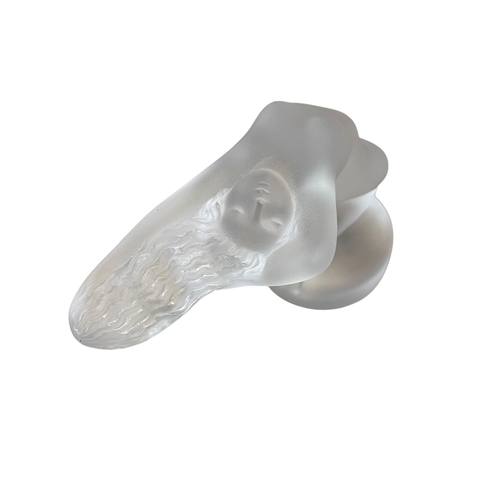 32 - Exceptional Lalique Chrysis frosted glass car mascot of leaning nude women, signed to base, H 12cm x... 