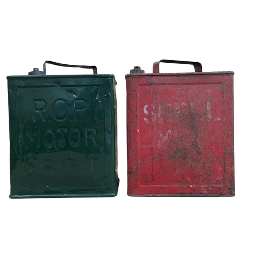 34 - Quantity of vintage oil petrol cans to include Shell Motor Spirit, R.O.P Motor Spirit, Pratts and mi... 