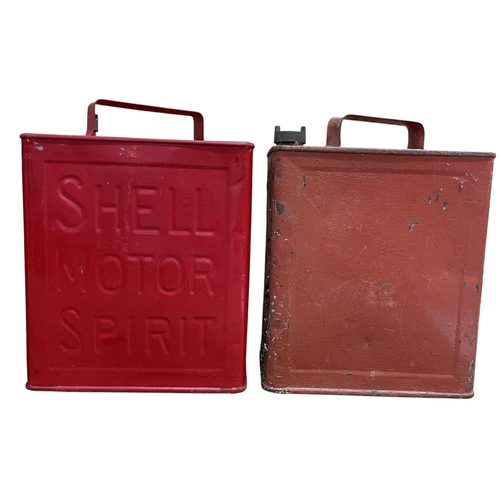 34 - Quantity of vintage oil petrol cans to include Shell Motor Spirit, R.O.P Motor Spirit, Pratts and mi... 