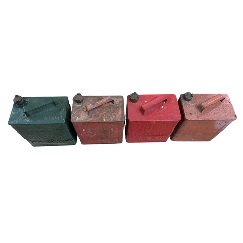 34 - Quantity of vintage oil petrol cans to include Shell Motor Spirit, R.O.P Motor Spirit, Pratts and mi... 