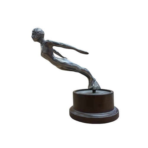 16 - Car mascot - Nymph, plated cast metal, on associated bakelite plinth, 14cm high in total