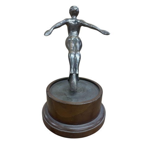 16 - Car mascot - Nymph, plated cast metal, on associated bakelite plinth, 14cm high in total