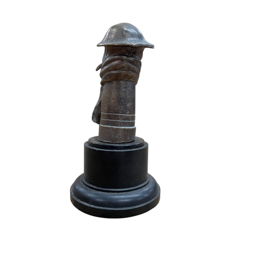6 - Car mascot - Bruce Bairnsfather 'Old Bill' coppered cast metal mascot, on bakelite plinth, 11cm high